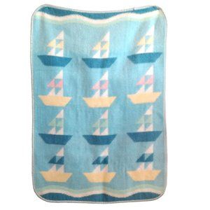 Vintage Santonja Sailboat Spain Baby Blanket 38" X 25"